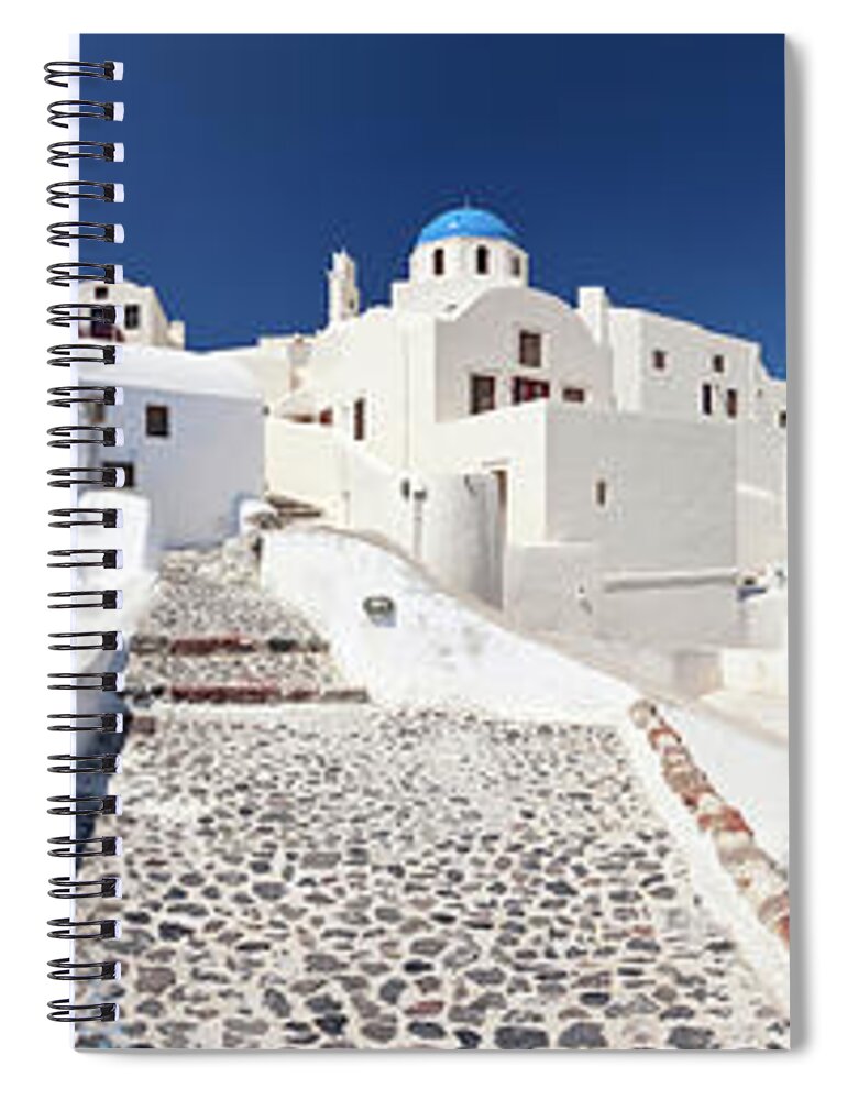 Greek Culture Spiral Notebook featuring the photograph O&237a Panorama, Santorini by Michaelutech