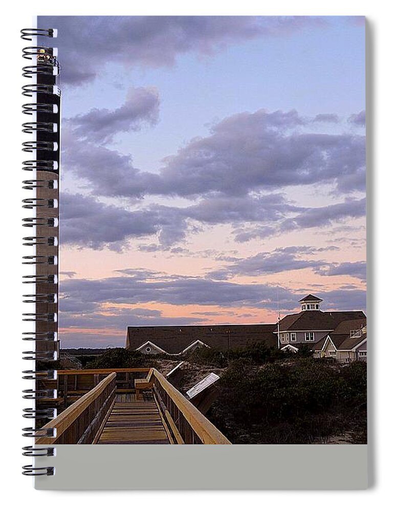 Art Spiral Notebook featuring the photograph Oak Island Lighthouse from Caswell by Shelia Kempf
