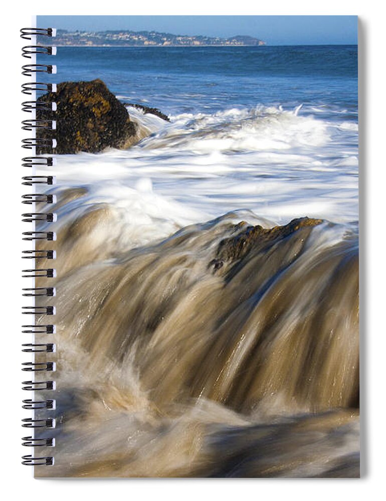 Ocean Waves Spiral Notebook featuring the photograph Ocean Waves Breaking Over The Rocks Photography by Jerry Cowart