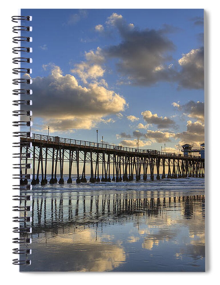California Spiral Notebook featuring the photograph Oceanside Pier Sunset Reflection by Peter Tellone