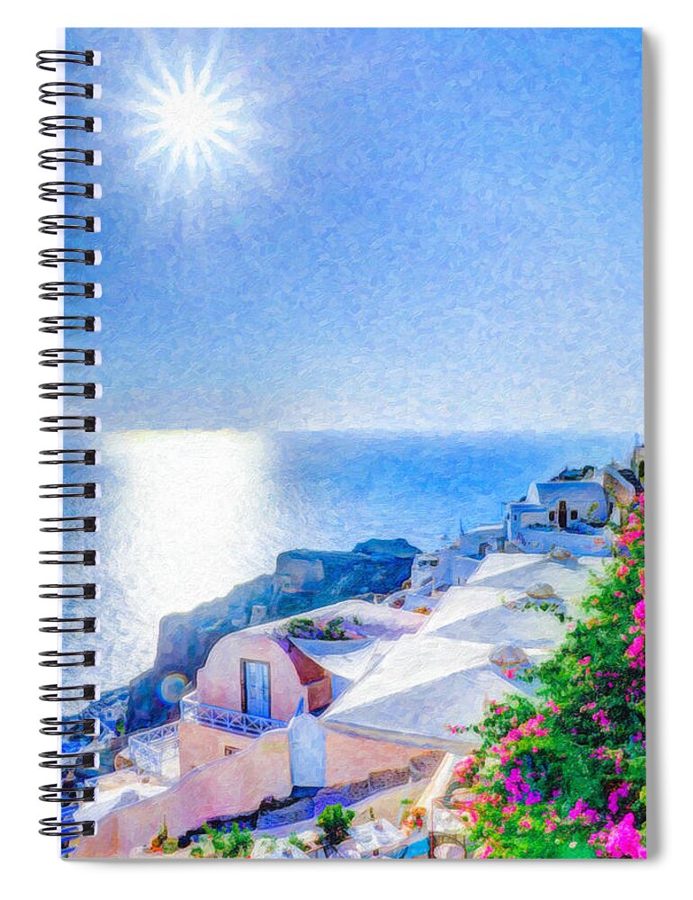 Oia Santorini Spiral Notebook featuring the painting Oia Santorini Grk4178 by Dean Wittle