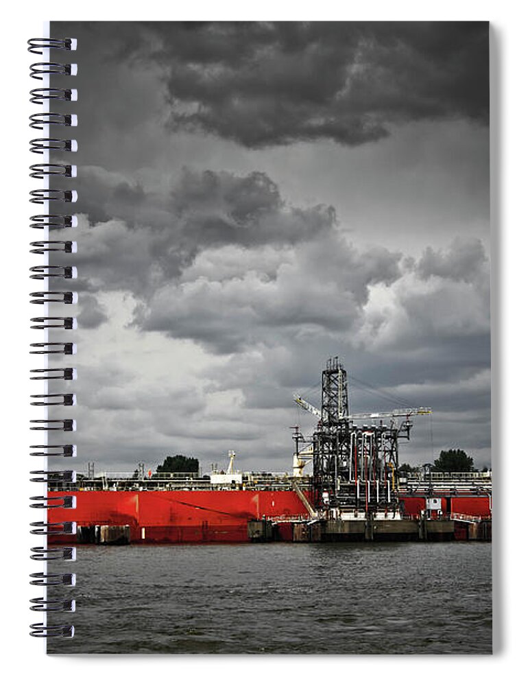 Trading Spiral Notebook featuring the photograph Oil Tanker In A Port by Delectus
