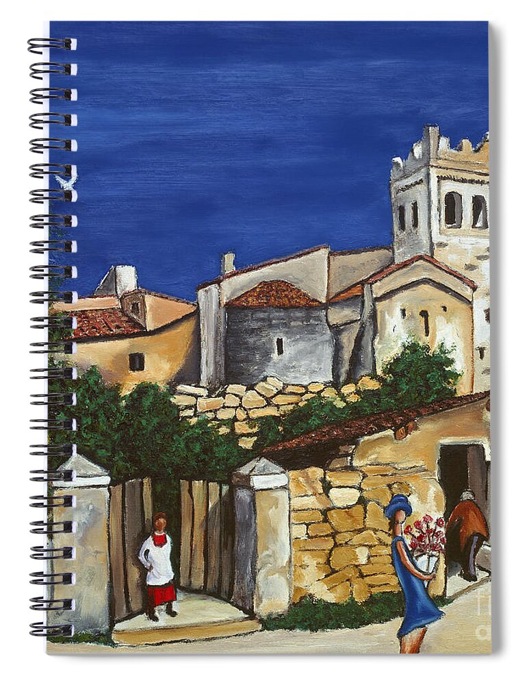 Mediterranean Art Spiral Notebook featuring the painting Old Church And Flower Girl by William Cain