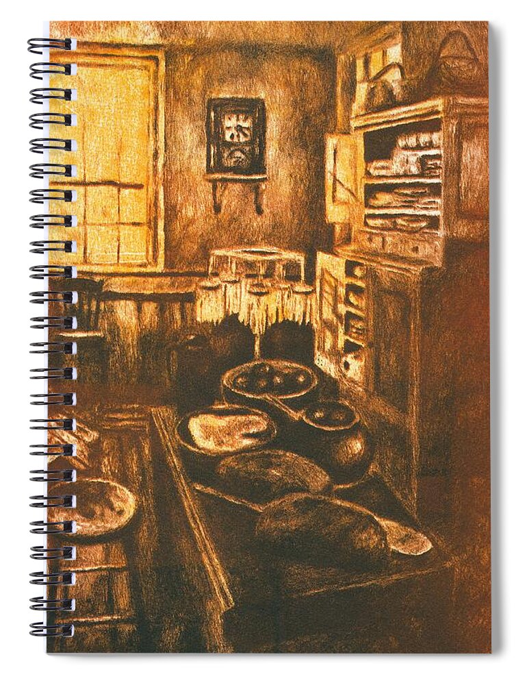Kitchen Spiral Notebook featuring the drawing Old Fashioned Kitchen Again by Kendall Kessler