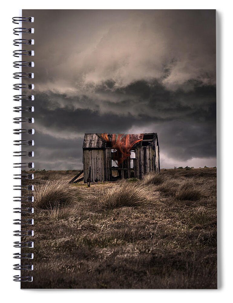 Hut.shade Spiral Notebook featuring the photograph Old forgotten shade with red fish net by Jaroslaw Blaminsky