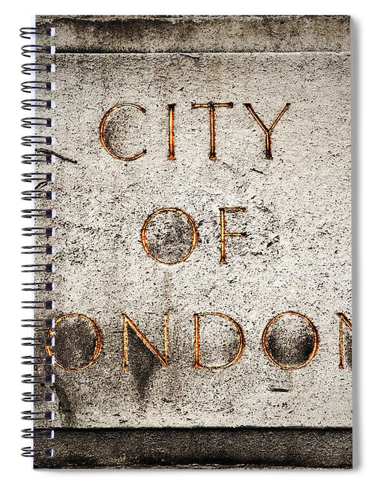 London Spiral Notebook featuring the photograph Old grunge stone board with City of London text by Michal Bednarek