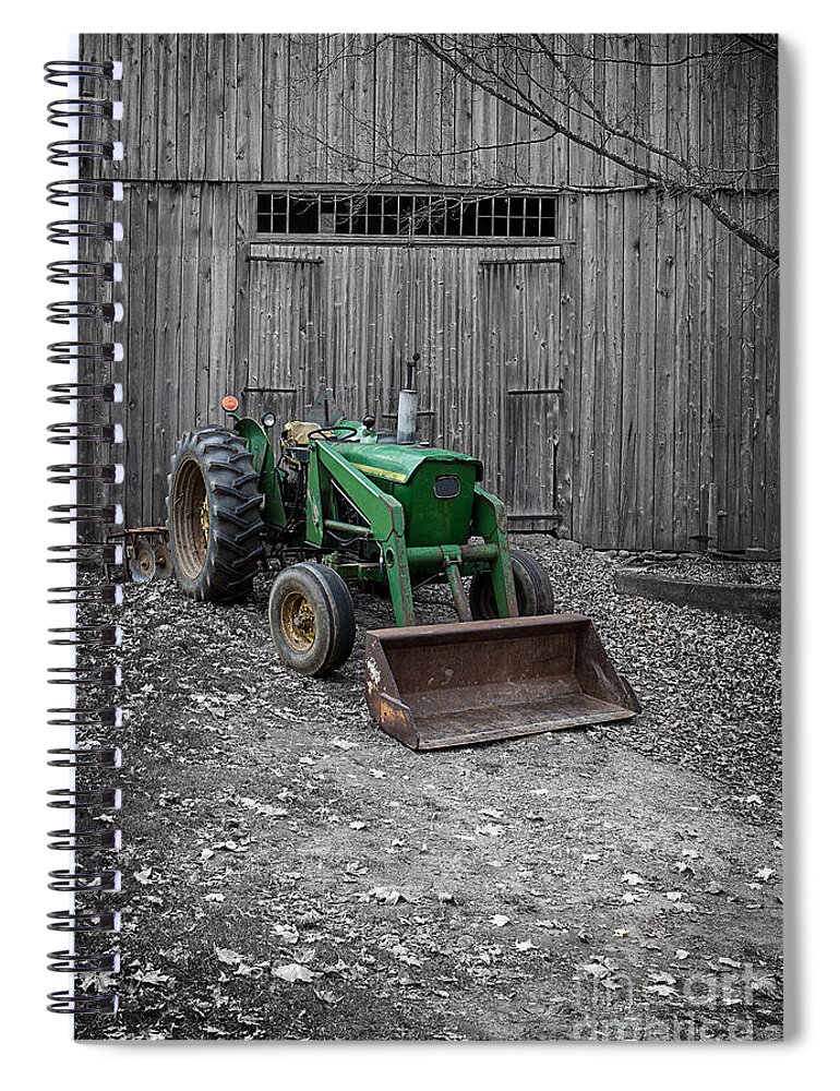 Barn Spiral Notebook featuring the photograph Old Tractor by the Barn Etna New Hampshire by Edward Fielding