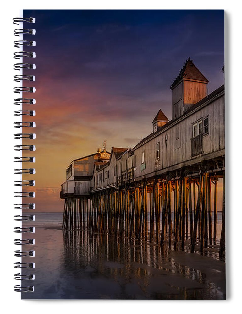 Old Orchard Beach Spiral Notebook featuring the photograph Old Orchard Beach Pier Sunset by Susan Candelario