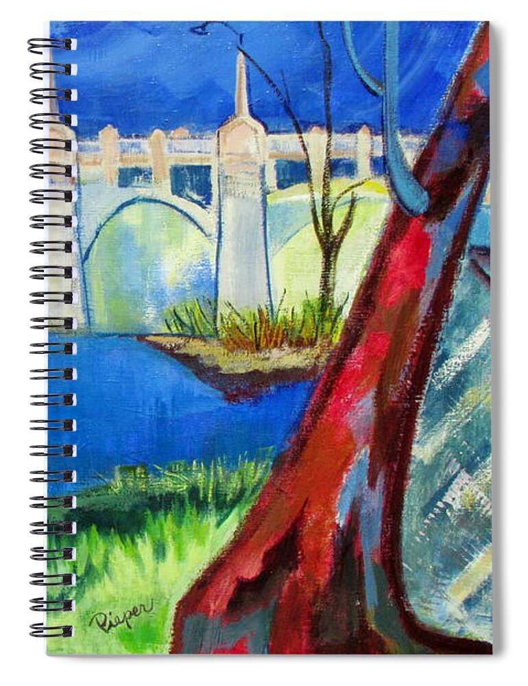 Western Gateway Bridge Spiral Notebook featuring the painting Old Western Gateway Bridge Schenectady to Scotia by Betty Pieper