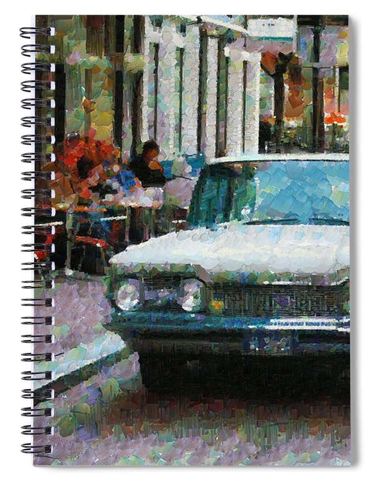 Architecture Spiral Notebook featuring the photograph Oldsmobile in Amsterdam by Mick Flynn