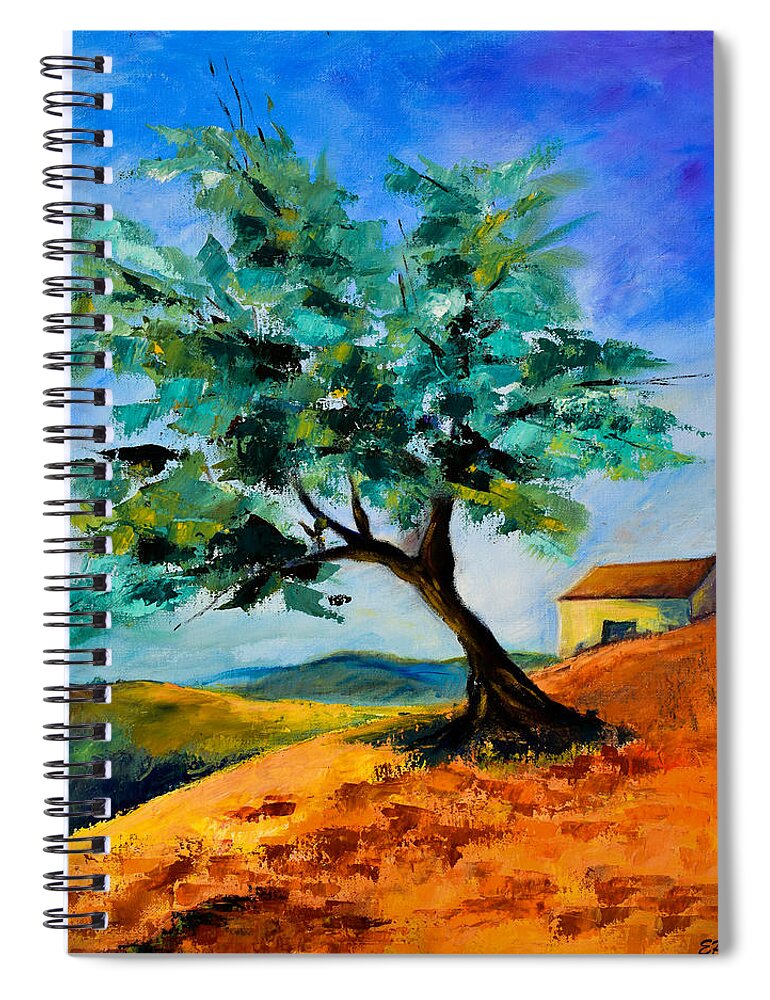 Olive Spiral Notebook featuring the painting Olive Tree on the Hill by Elise Palmigiani