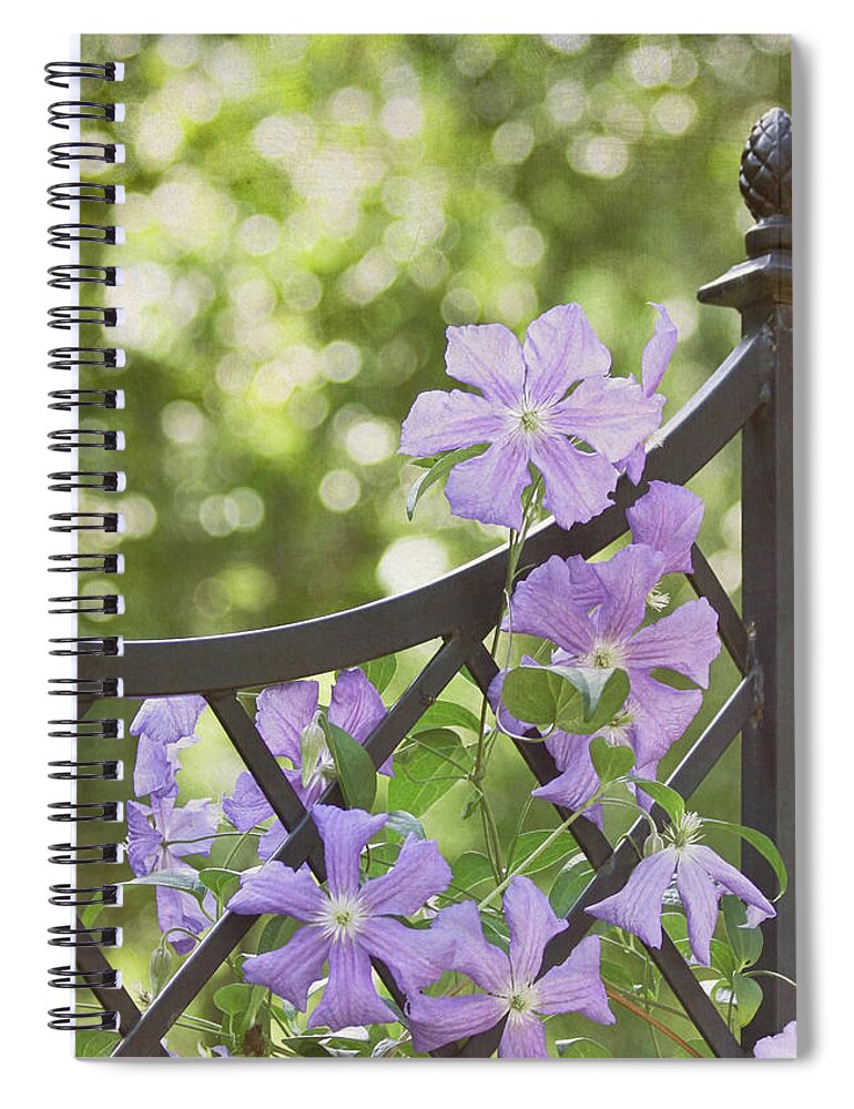 Purple Flower Spiral Notebook featuring the photograph On The Fence by Kim Hojnacki