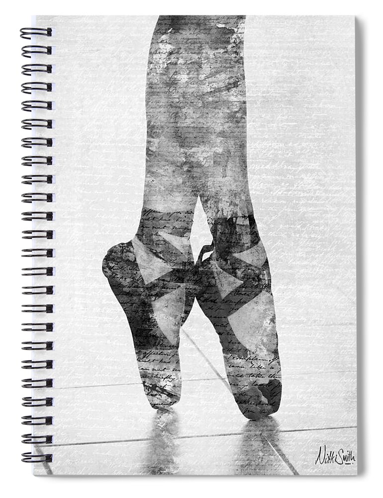 Ballet Spiral Notebook featuring the digital art On Tippie Toes in Black and White by Nikki Marie Smith