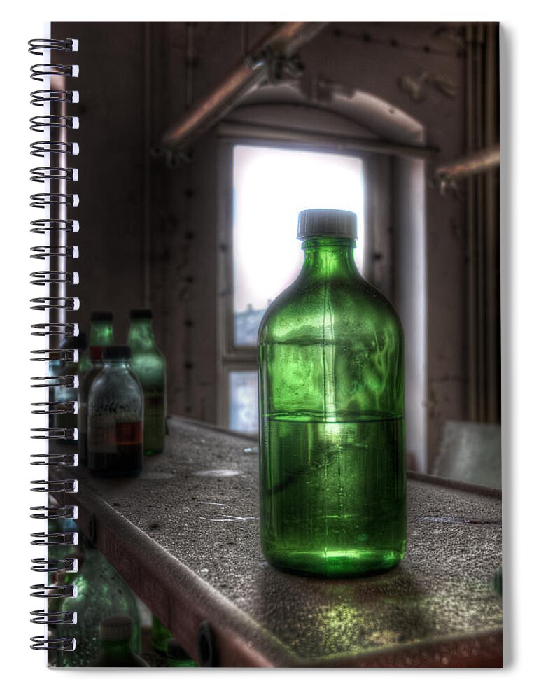  Spiral Notebook featuring the digital art One green bottle by Nathan Wright