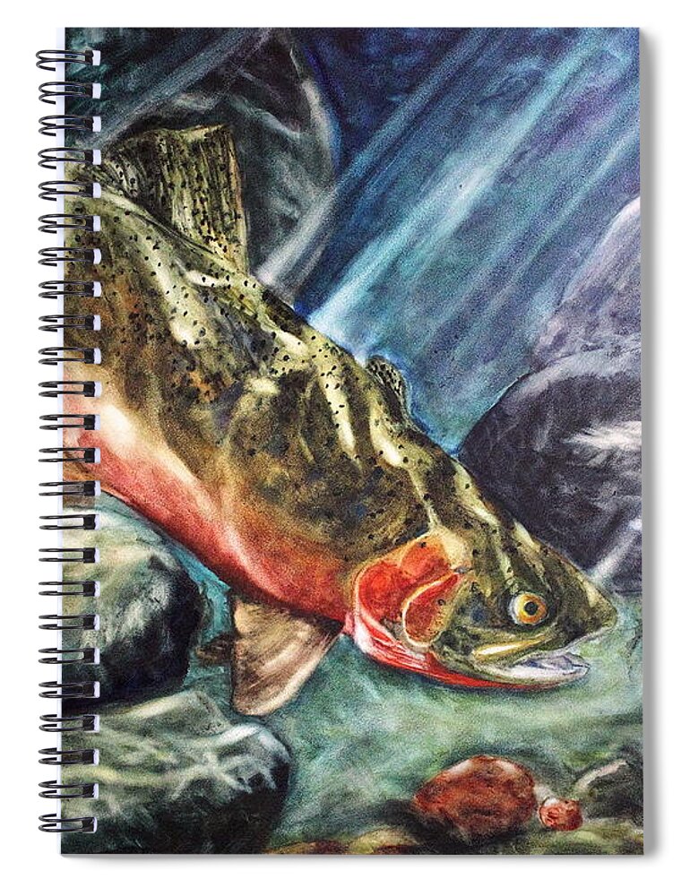 Cutthroat Trout Spiral Notebook featuring the painting One Last Cast by Mary C Farrenkopf