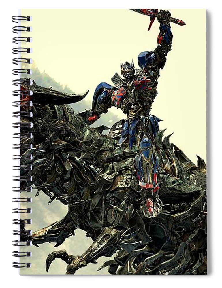 Transformers 4 Spiral Notebook featuring the digital art Optimus Prime Riding Grimlock by Movie Poster Prints