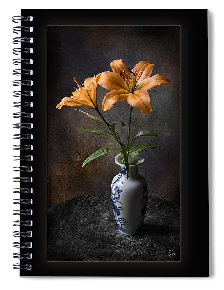 Flower Spiral Notebook featuring the photograph Orange Asiatic Lilies in Vase by Endre Balogh