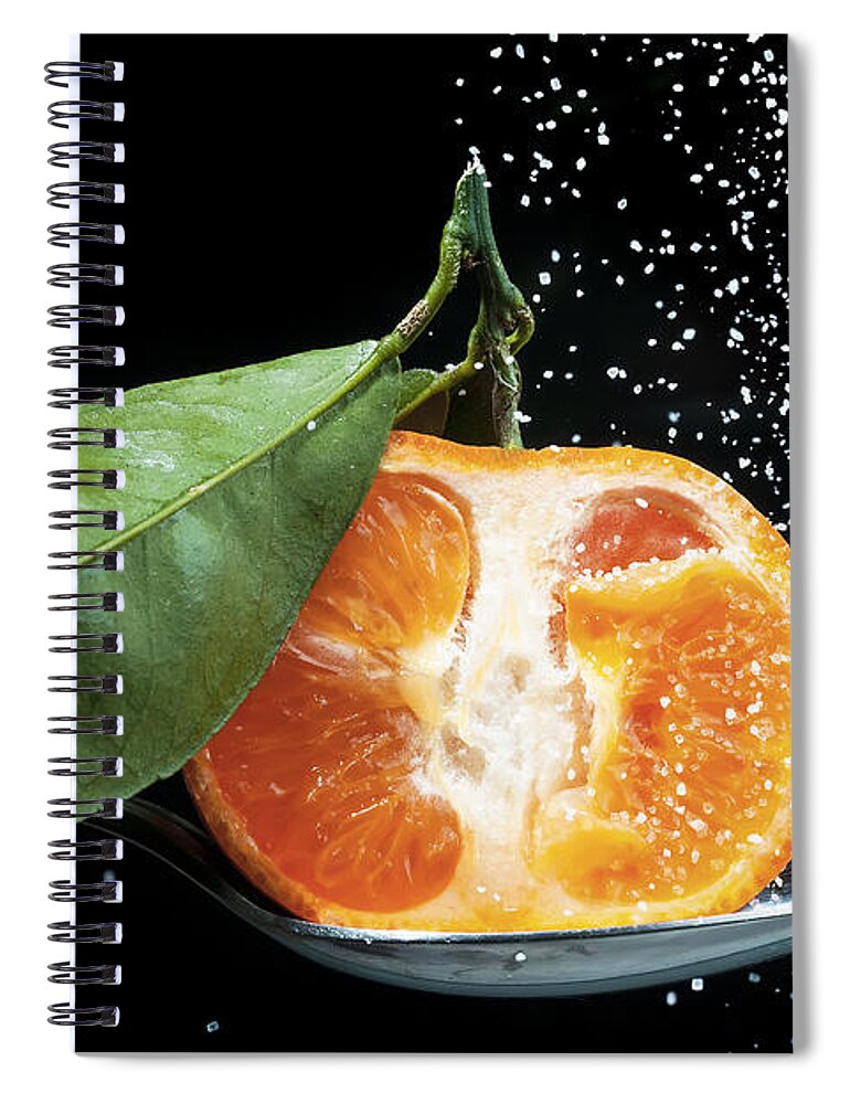 Orange Spiral Notebook featuring the photograph Orange half on spoon by Simon Bratt