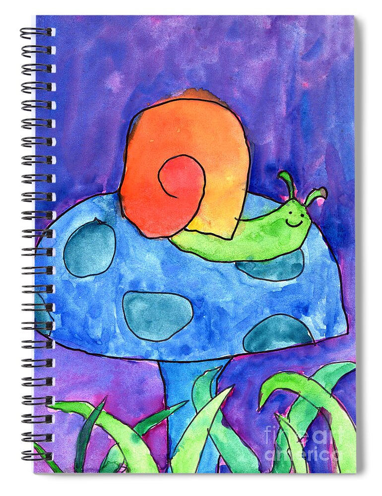 Snail Spiral Notebook featuring the painting Orange Snail by Nick Abrams Age Twelve