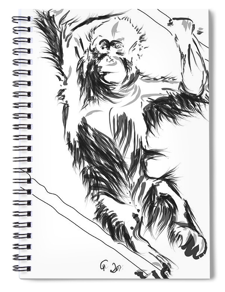 Ape Spiral Notebook featuring the painting Orangutan 3 by Go Van Kampen