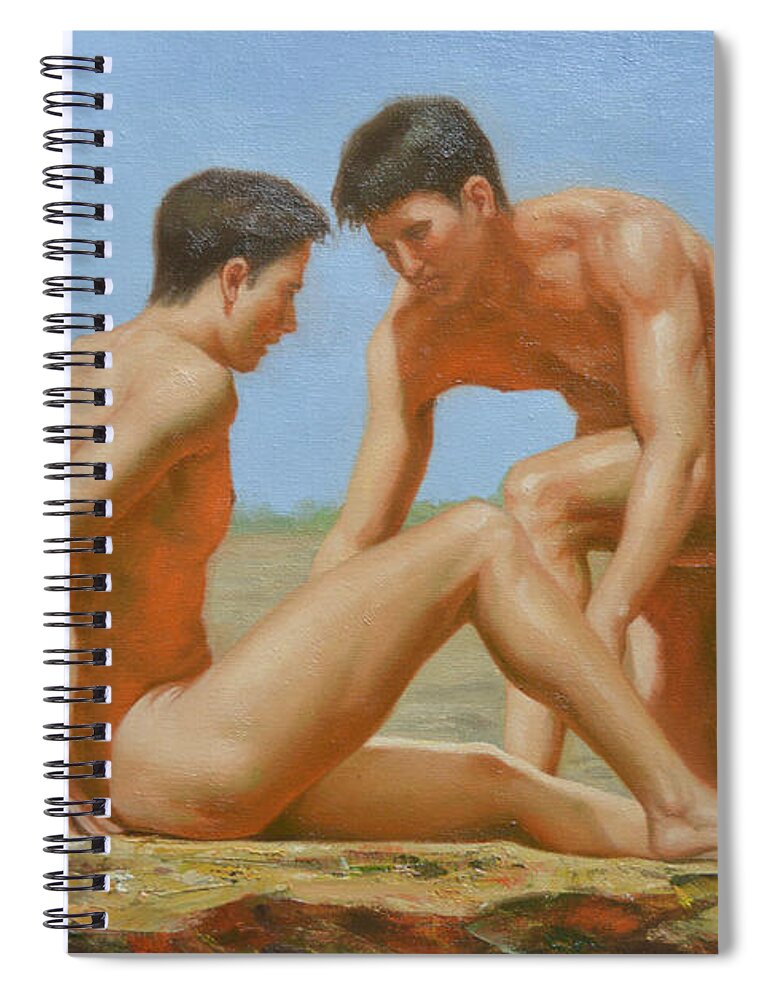Original Oil Painting Art Spiral Notebook featuring the painting Original Oil Painting Man Body Art -male Nude By Hongtao#16-1-31-05 by Hongtao Huang