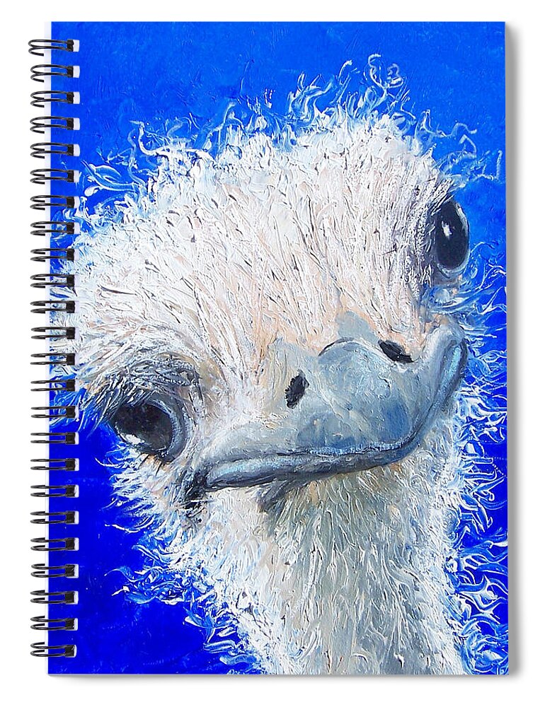 Ostrich Spiral Notebook featuring the painting Ostrich Painting 'Waldo' by Jan Matson by Jan Matson