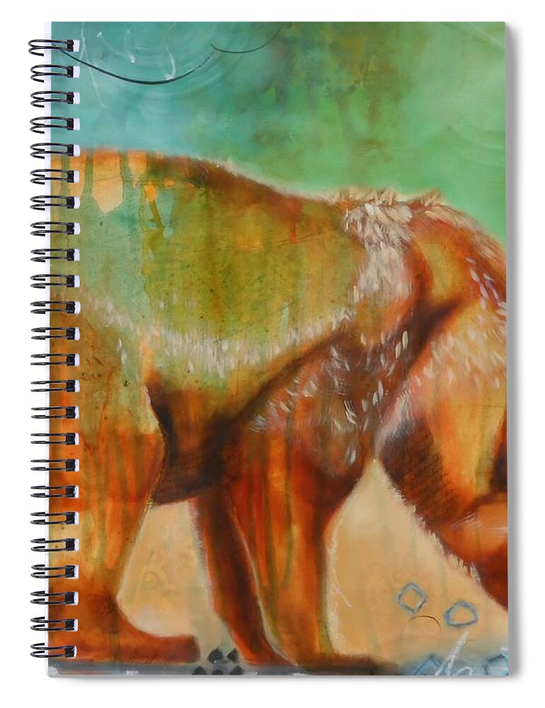 Mixed Media Abstract Bear Done Oil Paint On Paper Paintings Spiral Notebook featuring the painting Otis 6 - keen of hearing by Susan Goh