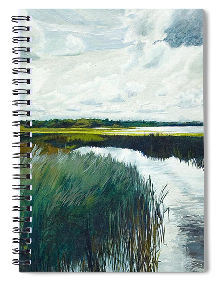 River Spiral Notebook featuring the painting Otter Tail River from Bridge by Lynn Hansen