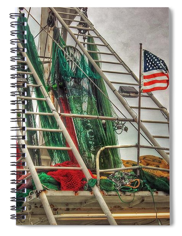 Palm Spiral Notebook featuring the painting Our Mother and the Flag by Michael Thomas