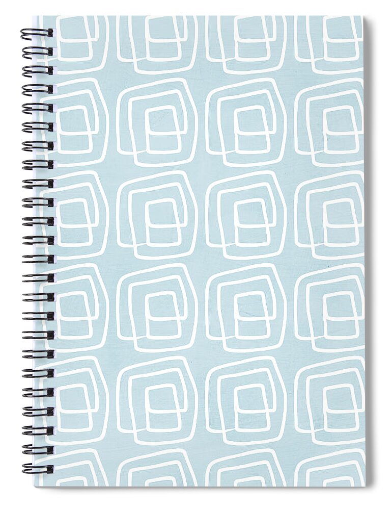 Boho Spiral Notebook featuring the painting Out of The Box blue and white pattern by Linda Woods