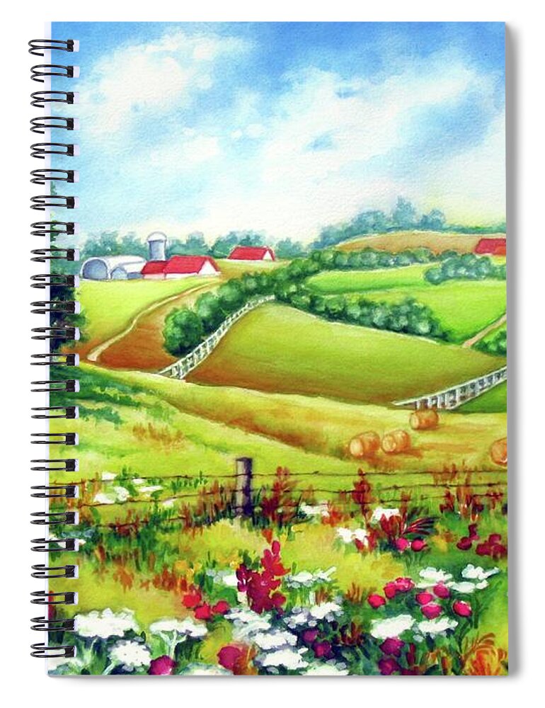 Summer Spiral Notebook featuring the painting Overlooking the meadow by Inese Poga