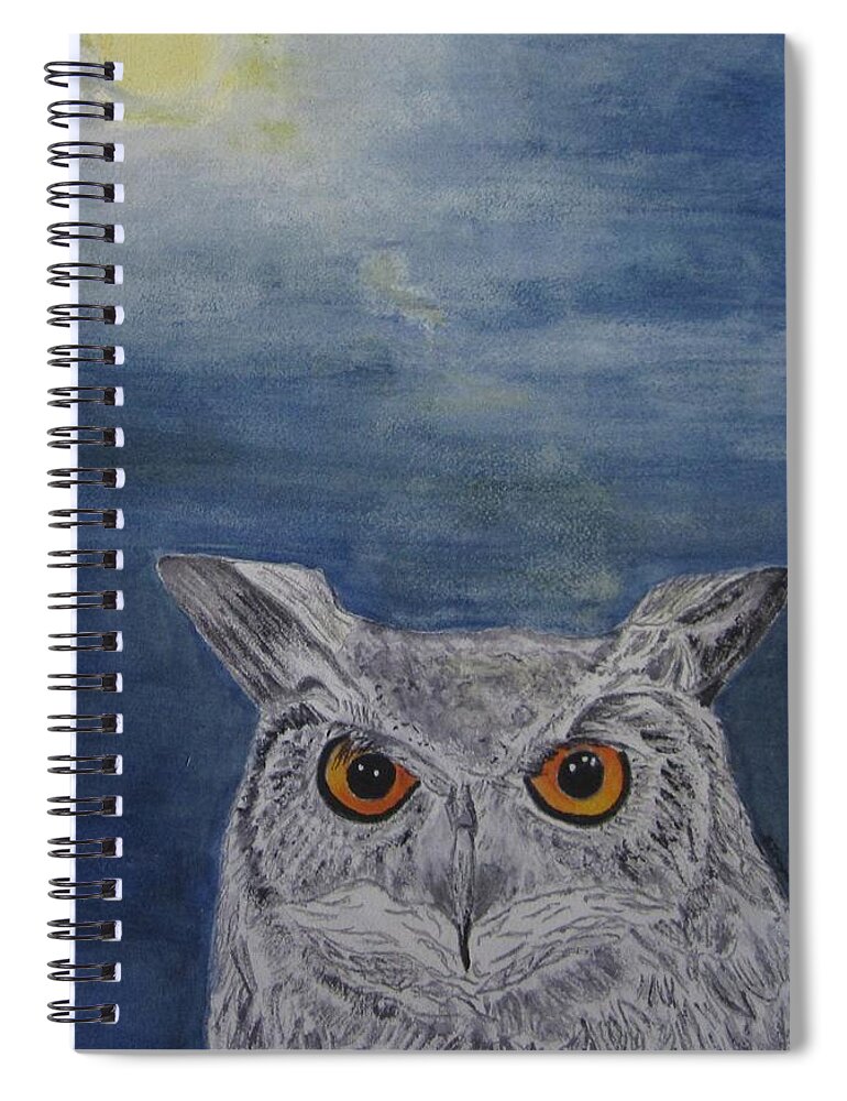 Owl Spiral Notebook featuring the painting Owl by moonlight by Elvira Ingram