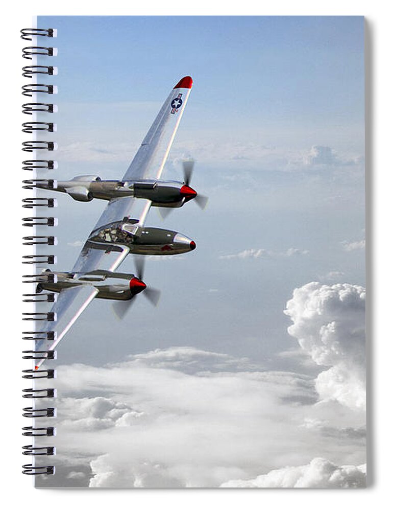 Lockheed P38 Lightning Spiral Notebook featuring the digital art P38 Patrol by Airpower Art
