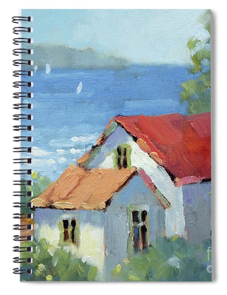 Impressionism Spiral Notebook featuring the painting Pacific View Cottage by Joyce Hicks