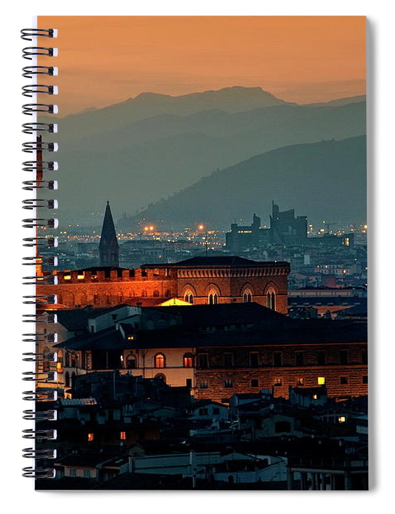Tranquility Spiral Notebook featuring the photograph Palazzo Vecchio At Dusk by Photo Art By Mandy