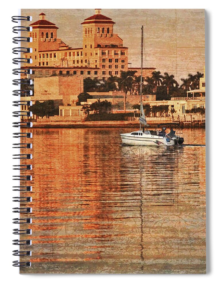 Boats Spiral Notebook featuring the photograph Palm Beach at Golden Hour by Debra and Dave Vanderlaan