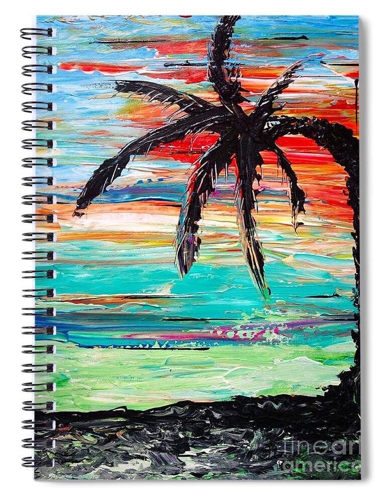 Tropic Spiral Notebook featuring the painting Palm Tree Sunset by Jacqueline Athmann
