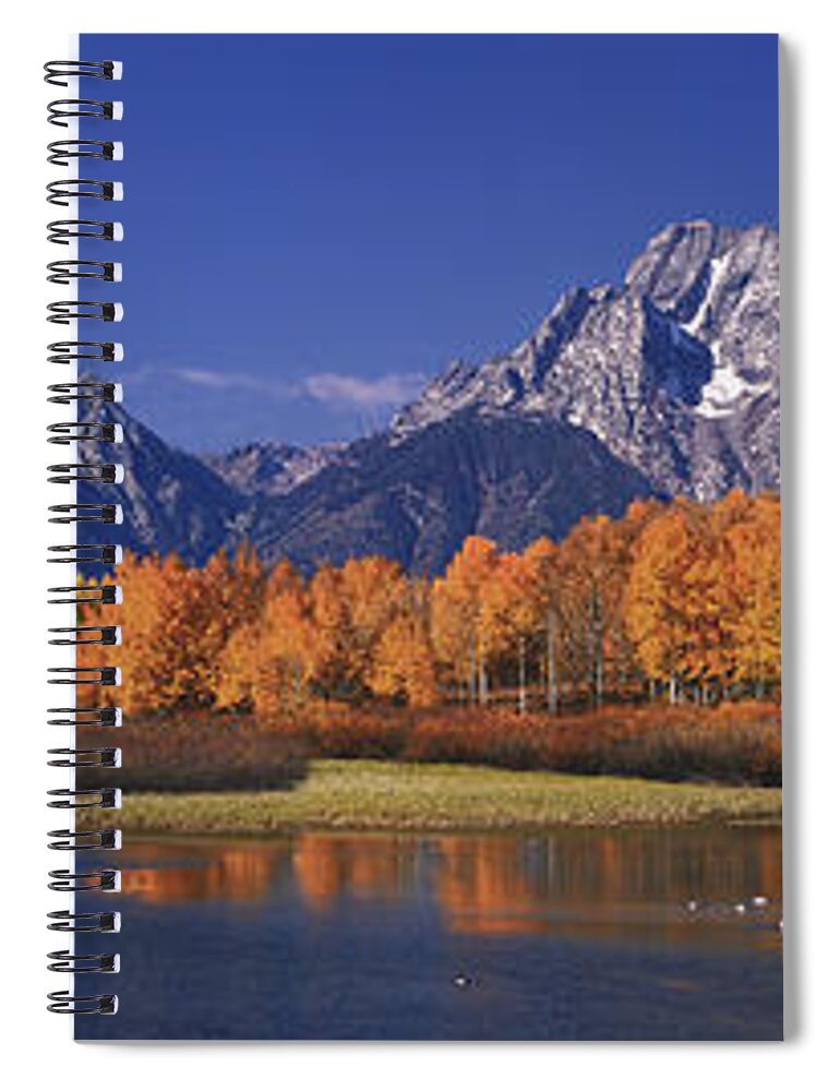 Grand Tetons National Park Spiral Notebook featuring the photograph Panorama Fall Morning Oxbow Bend Grand Tetons National Park Wyoming by Dave Welling