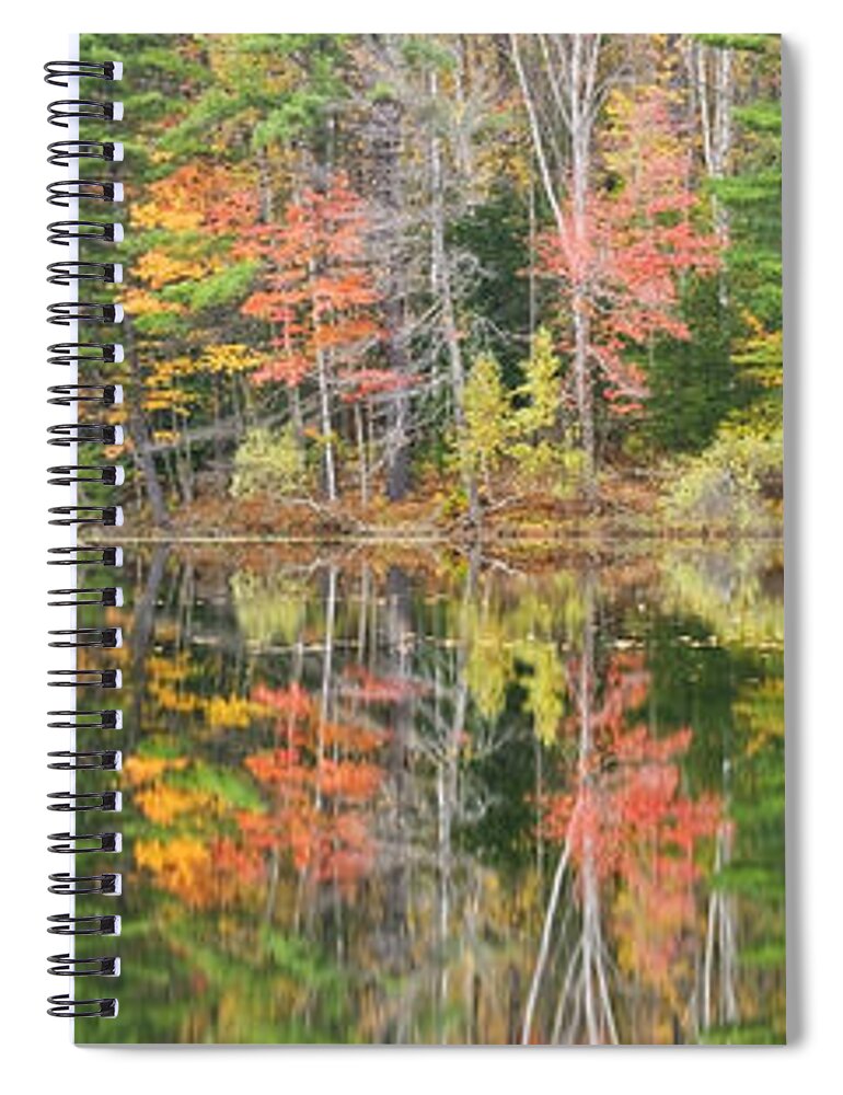 Readfeild Spiral Notebook featuring the photograph Panorama of Fall Color on Torsey Pond Readfield Maine by Keith Webber Jr