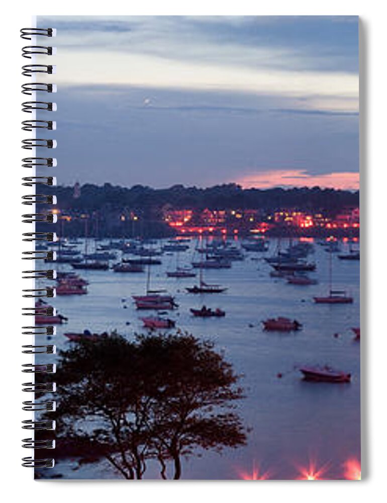 Marblehead Harbor Spiral Notebook featuring the photograph Panoramic of the Marblehead Illumination by Jeff Folger