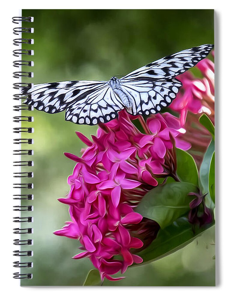 Butterfly Spiral Notebook featuring the photograph Paper Kite on Fluid Blossoms by Bill and Linda Tiepelman