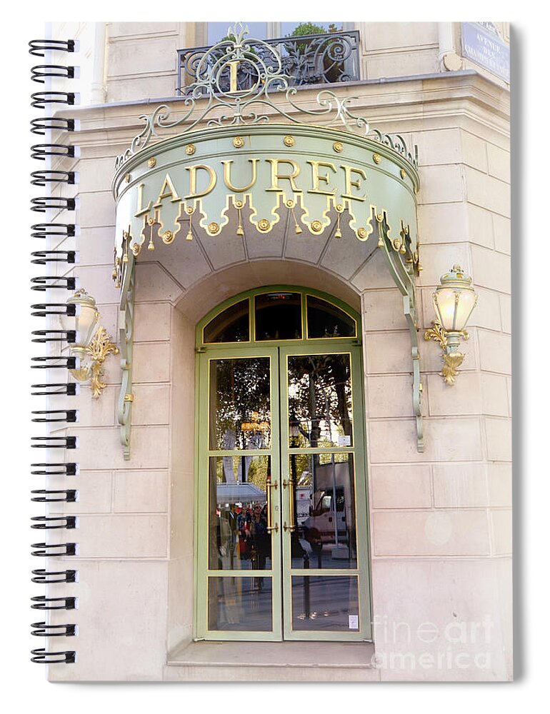 Paris Spiral Notebook featuring the photograph Paris Laduree Door Architecture - Paris Laduree Pastel Architecture Paris Door - Laduree Door Paris by Kathy Fornal