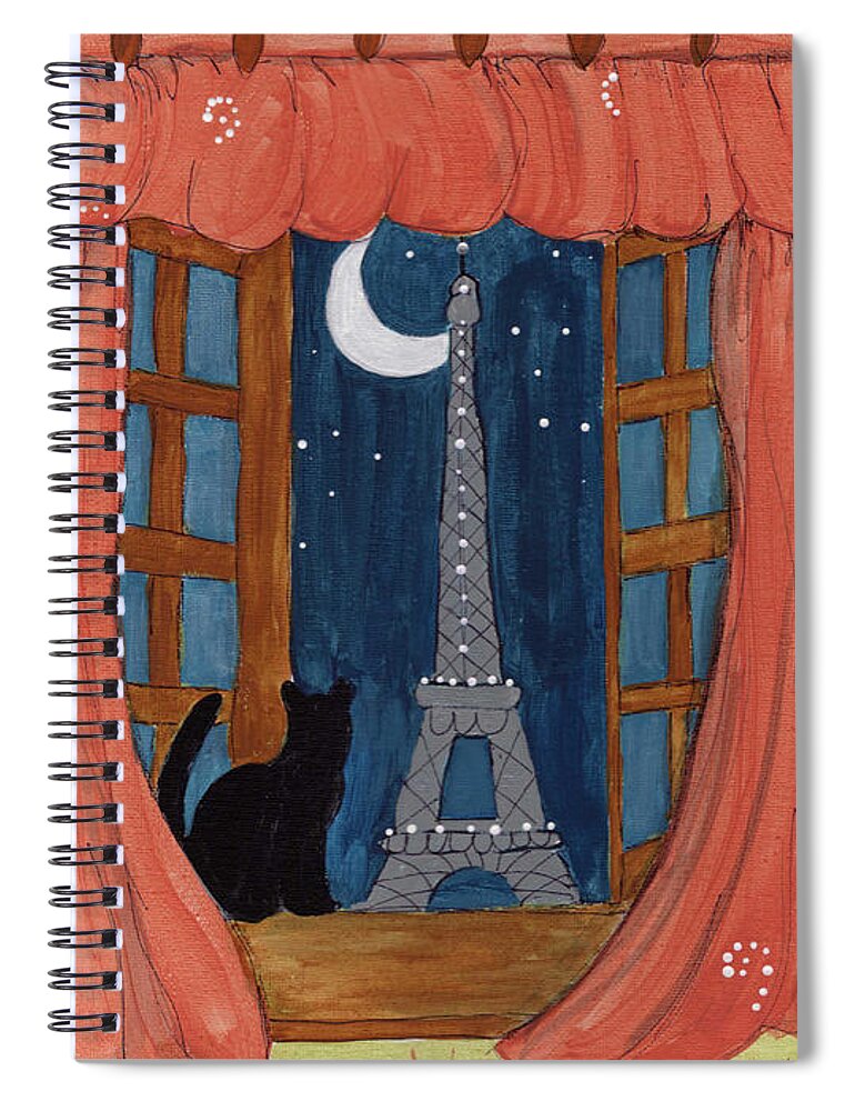 Eiffel Tower Spiral Notebook featuring the painting Paris Moonlight by Lee Owenby