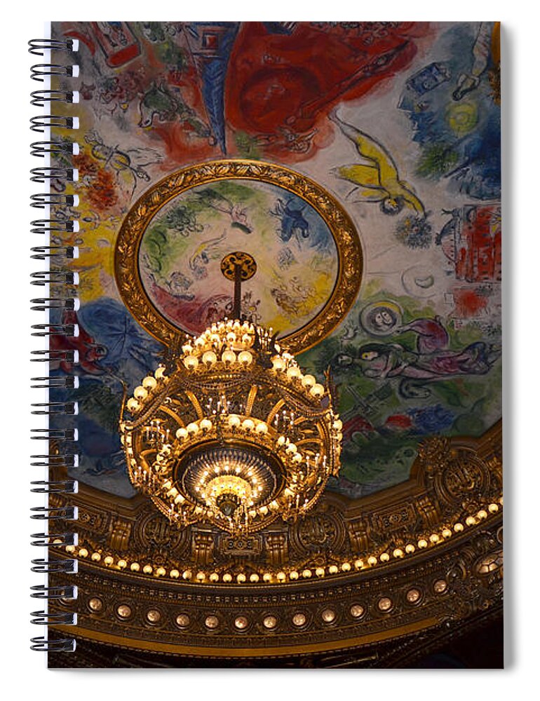 Paris Spiral Notebook featuring the photograph Paris Opera des Garnier Ornate Ceiling Architecture and Opera House Chandelier Ceiling by Kathy Fornal