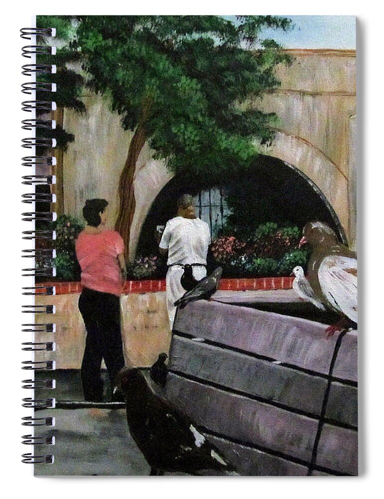 Parque De Palomas Spiral Notebook featuring the painting Parque De Palomas by Luis F Rodriguez