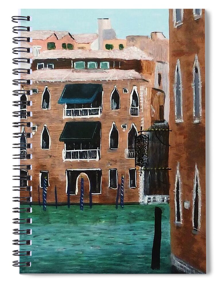 Venice Spiral Notebook featuring the mixed media Passing View of the Grand Canal Venice by Nigel Radcliffe