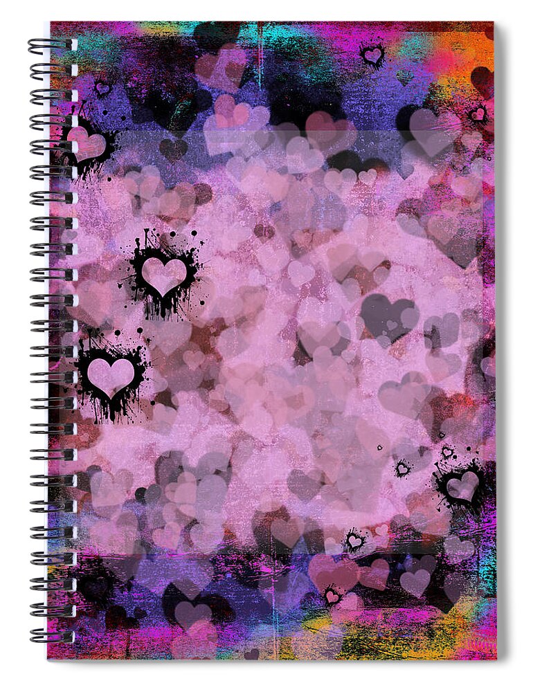 Pink Spiral Notebook featuring the mixed media Passionate Hearts II by Marianne Campolongo