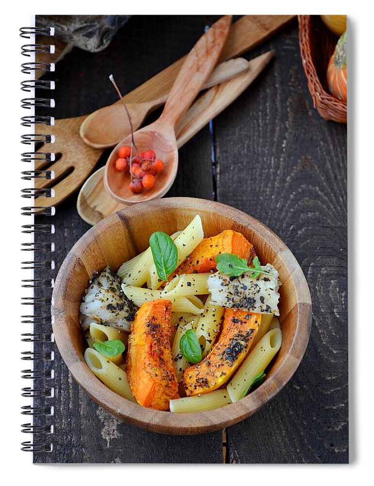 Spoon Spiral Notebook featuring the photograph Pasta With Pumpkin by Zoryana Ivchenko