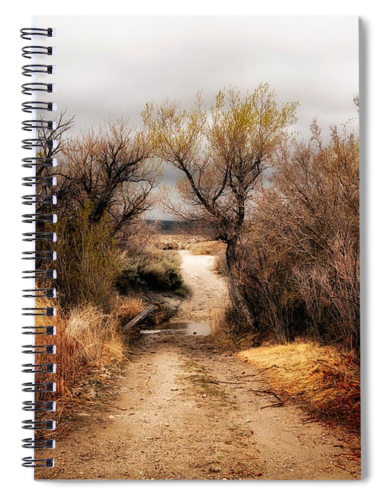 Manzanar Spiral Notebook featuring the photograph Pathway to Numen by Jennifer Magallon