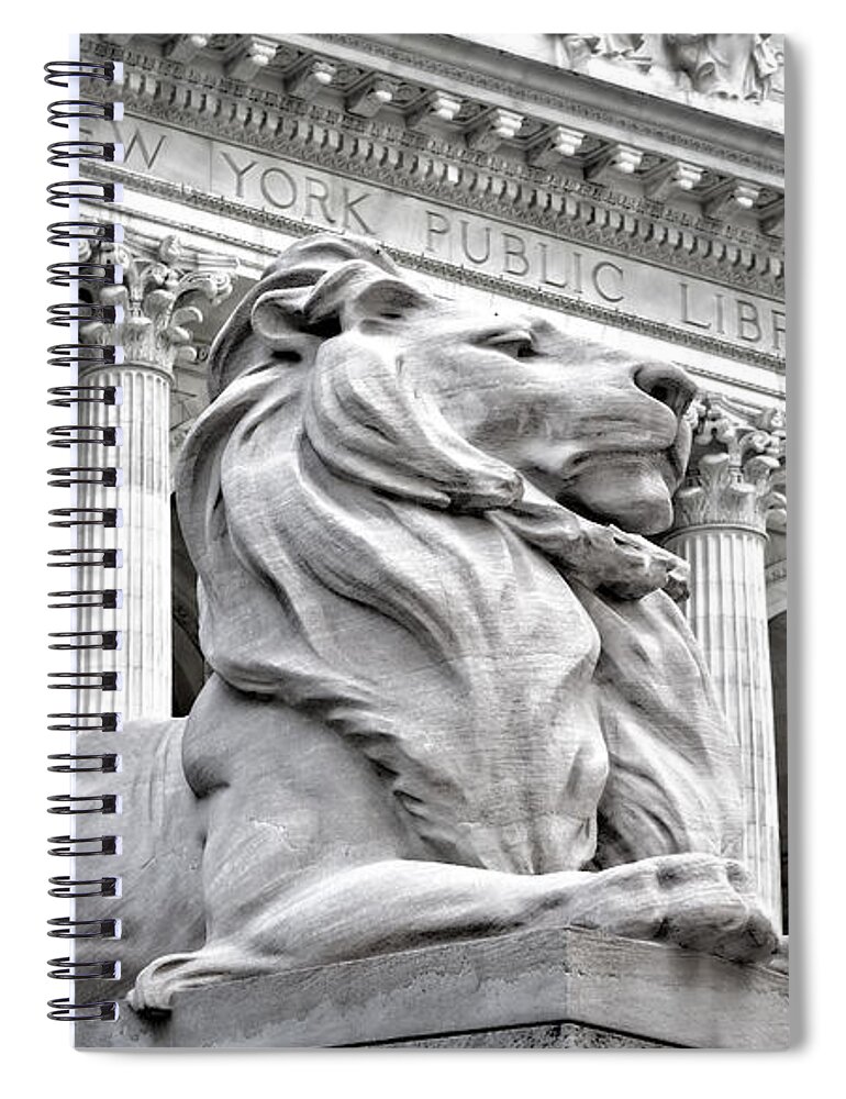 New York Public Library Spiral Notebook featuring the photograph Patience The NYPL Lion by Susan Candelario